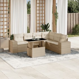 Set sofás de jardín 7 piezas y cojines ratán sintético beige