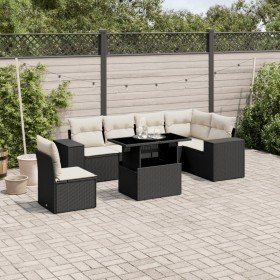 Set de sofás de jardín 7 pzas con cojines ratán sintético negro
