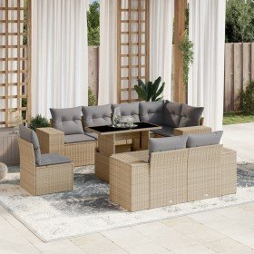 Set de sofás de jardín 9 pzas con cojines ratán sintético beige Set de sofás de jardín 9 pzas con cojines ratán sintético beige