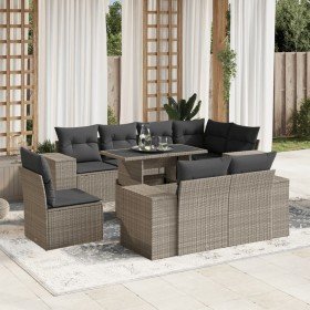 Set muebles jardín 9 pzas y cojines ratán sintético gris claro en Conjuntos de jardín | Comprar online en Foro24