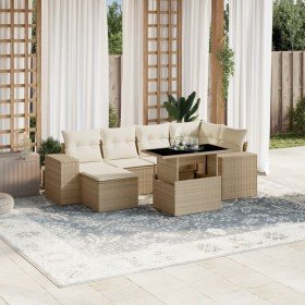 Set sofás de jardín 7 piezas y cojines ratán sintético beige Set sofás de jardín 7 piezas y cojines ratán sintético beige
