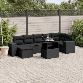 Set de sofás de jardín 8 piezas y cojines ratán sintético negro