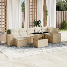 Set de sofás de jardín y cojines 8 piezas ratán sintético beige Set de sofás de jardín y cojines 8 piezas ratán sintético beige