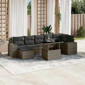 Set de sofás de jardín y cojines 8 piezas ratán sintético gris