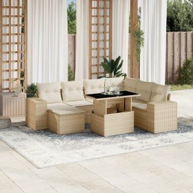 Set de sofás de jardín y cojines 8 piezas ratán sintético beige