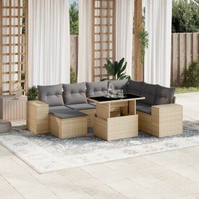 Set de sofás de jardín y cojines 8 piezas ratán sintético beige Set de sofás de jardín y cojines 8 piezas ratán sintético beige