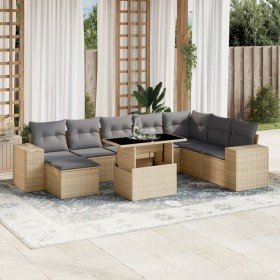 Set de sofás de jardín 9 pzas con cojines ratán sintético beige en Conjuntos de jardín | Comprar online en Foro24