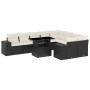 Set de sofás de jardín 10 pzas cojines ratán sintético negro