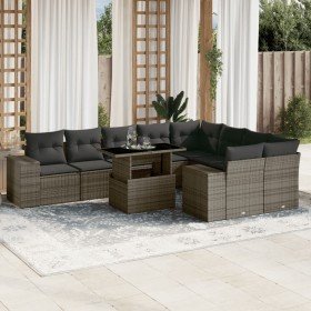 Set de sofás de jardín 10 pzas con cojines ratán sintético gris Set de sofás de jardín 10 pzas con cojines ratán sintético gris