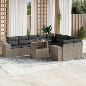 Set sofás jardín 10 pzas con cojines ratán sintético gris claro Set sofás jardín 10 pzas con cojines ratán sintético gris claro