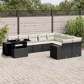 Set de sofás de jardín 10 pzas cojines ratán sintético negro