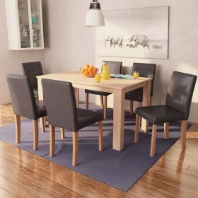Chairs and dining table 7 pieces oak and brown artificial leather by vidaXL, Furniture sets for kitchens and dining rooms - R...