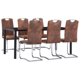 7-teiliges Esszimmerset aus braunem Kunstleder von vidaXL, Möbelsets für Küchen und Esszimmer - Ref: Foro24-3053124, Preis: 6...