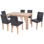 7-teiliges Esszimmerset aus Eiche und schwarzem Kunstleder von vidaXL, Möbelsets für Küchen und Esszimmer - Ref: Foro24-24352...
