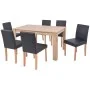 7-teiliges Esszimmerset aus Eiche und schwarzem Kunstleder von vidaXL, Möbelsets für Küchen und Esszimmer - Ref: Foro24-24352...