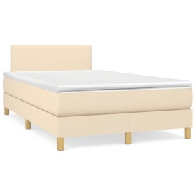 Cama box spring con colchón tela color crema 120x190 cm