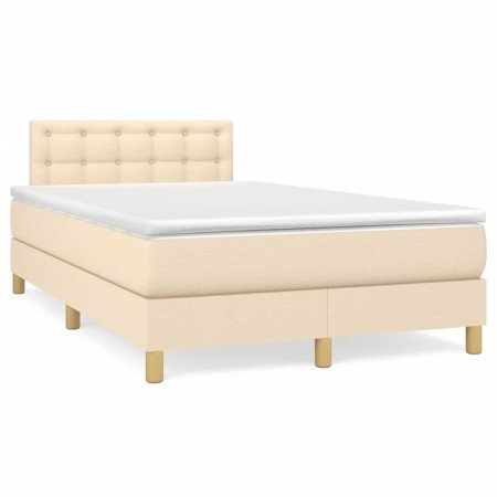 Cama box spring con colchón tela color crema 120x190 cm