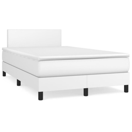 Cama box spring con colchón cuero sintético blanco 120x190 cm