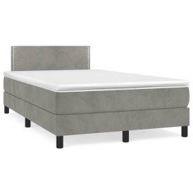 Cama box spring con colchón terciopelo gris claro 120x190 cm Cama box spring con colchón terciopelo gris claro 120x190 cm