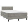 Cama box spring con colchón terciopelo gris claro 120x190 cm