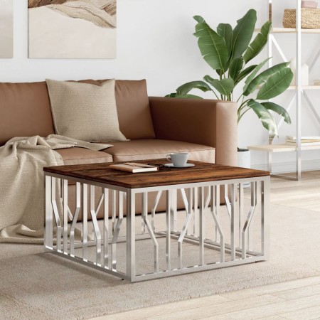Mesa de centro acero inoxidable y madera reciclada plateada de vidaXL, Mesas de centro - Ref: Foro24-350061, Precio: 117,68 €...