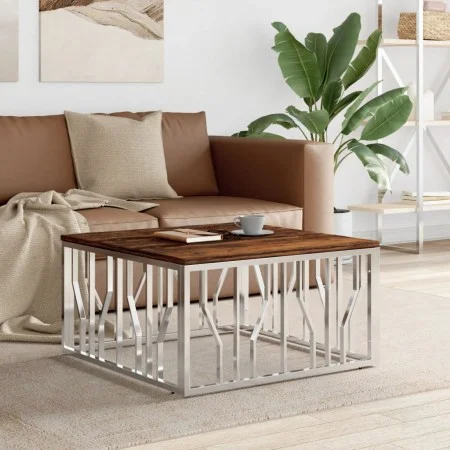 Stainless steel and silver recycled wood coffee table by vidaXL, Coffee table - Ref: Foro24-350061, Price: 116,63 €, Discount: %