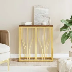 Stainless steel and solid reclaimed golden wood console table by vidaXL, Side tables - Ref: Foro24-350038, Price: 121,41 €, D...