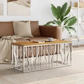 Couchtisch aus Edelstahl und massivem silbernem Akazienholz von vidaXL, Couchtisch - Ref: Foro24-350055, Preis: 104,67 €, Rab...