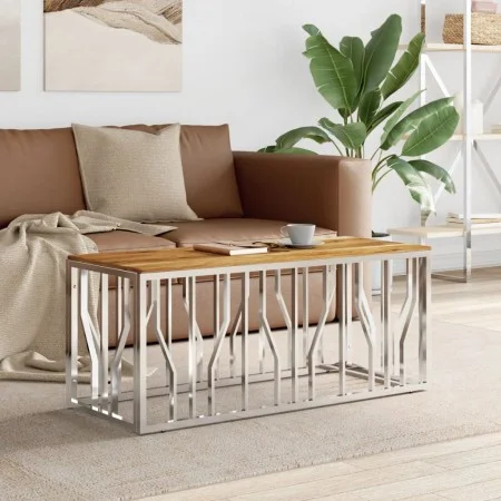 Couchtisch aus Edelstahl und massivem silbernem Akazienholz von vidaXL, Couchtisch - Ref: Foro24-350055, Preis: 104,67 €, Rab...