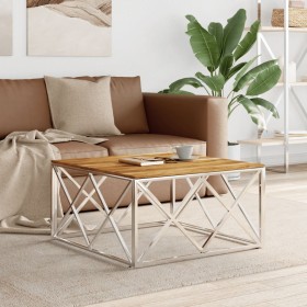 Stainless steel and solid acacia wood silver coffee table by vidaXL, Coffee table - Ref: Foro24-349975, Price: 104,13 €, Disc...