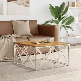 Stainless steel and solid acacia wood silver coffee table by vidaXL, Coffee table - Ref: Foro24-349975, Price: 103,06 €, Disc...