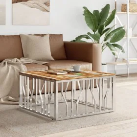 Stainless steel and silver recycled wood coffee table by vidaXL, Coffee table - Ref: Foro24-350064, Price: 103,36 €, Discount: %