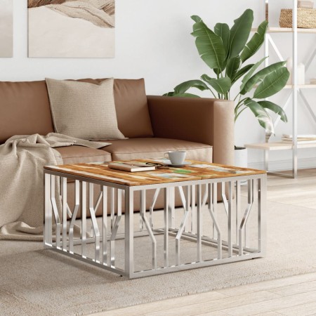 Stainless steel and silver recycled wood coffee table by vidaXL, Coffee table - Ref: Foro24-350064, Price: 104,31 €, Discount: %