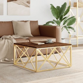 Golden stainless steel coffee table solid recycled wood by vidaXL, Coffee table - Ref: Foro24-349974, Price: 168,98 €, Discou...