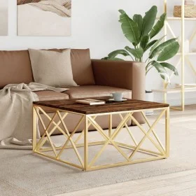 Golden stainless steel coffee table solid recycled wood by vidaXL, Coffee table - Ref: Foro24-349974, Price: 166,80 €, Discou...