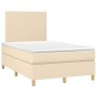 Cama box spring con colchón tela color crema 120x190 cm