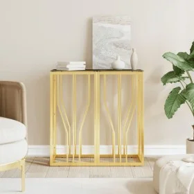Golden stainless steel and glass console table 70x30x70 cm by vidaXL, Side tables - Ref: Foro24-350036, Price: 157,47 €, Disc...