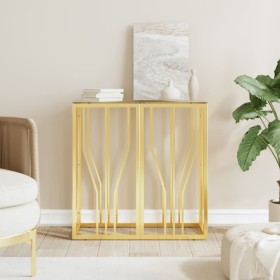 Golden stainless steel and glass console table 70x30x70 cm by vidaXL, Side tables - Ref: Foro24-350034, Price: 201,38 €, Disc...