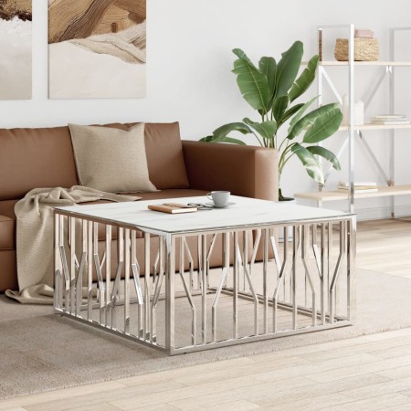 Mesa de centro acero inoxidable y vidrio plateado 100x100x50 cm de vidaXL, Mesas de centro - Ref: Foro24-350067, Precio: 306,...