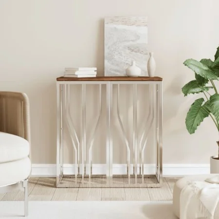 Console table stainless steel solid recycled wood silver by vidaXL, Side tables - Ref: Foro24-350037, Price: 108,84 €, Discou...