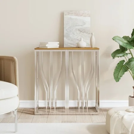 Console table stainless steel and solid silver acacia wood by vidaXL, Side tables - Ref: Foro24-350039, Price: 161,96 €, Disc...