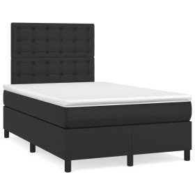 Cama box spring con colchón cuero sintético negro 120x190 cm Cama box spring con colchón cuero sintético negro 120x190 cm