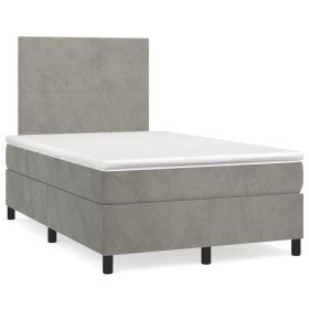Cama box spring con colchón terciopelo gris claro 120x190 cm Cama box spring con colchón terciopelo gris claro 120x190 cm