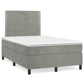 Cama box spring con colchón terciopelo gris claro 120x190 cm Cama box spring con colchón terciopelo gris claro 120x190 cm