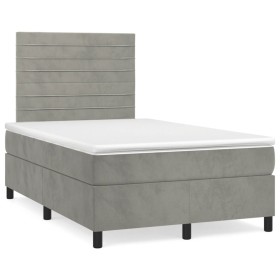 Cama box spring con colchón terciopelo gris claro 120x190 cm Cama box spring con colchón terciopelo gris claro 120x190 cm