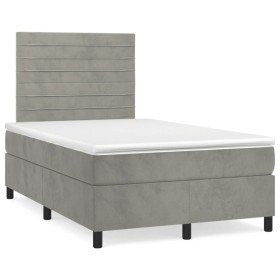 Cama box spring con colchón terciopelo gris claro 120x190 cm Cama box spring con colchón terciopelo gris claro 120x190 cm