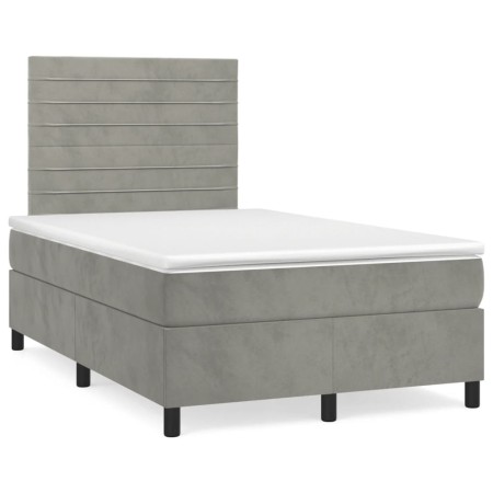 Cama box spring con colchón terciopelo gris claro 120x190 cm en Camas y somieres | Comprar online en Foro24