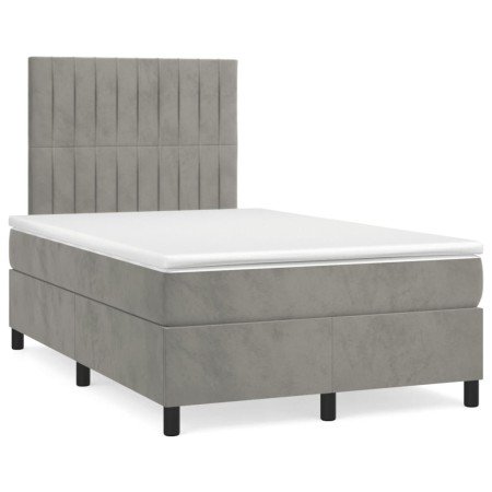 Cama box spring con colchón terciopelo gris claro 120x190 cm