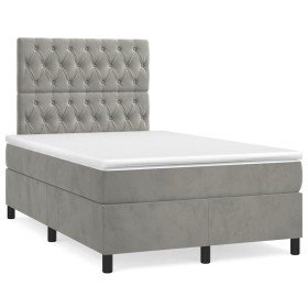 Cama box spring con colchón terciopelo gris claro 120x190 cm Cama box spring con colchón terciopelo gris claro 120x190 cm