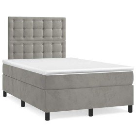 Cama box spring con colchón terciopelo gris claro 120x190 cm en Camas y somieres | Comprar online en Foro24